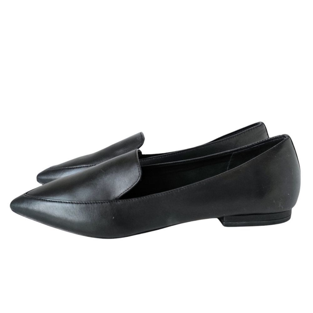 GIANNI BINI Black Leather Pointed Toe Flat Loafer Shoes 8.5